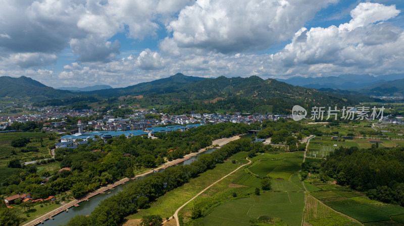 航拍武夷山绿色农田与茶园