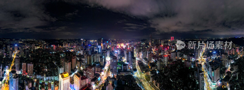 贵州贵阳城市夜景航拍全景图