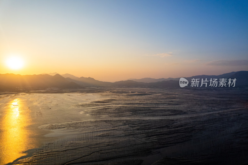 福建霞浦海岛海边滩涂日落晚霞自然风光