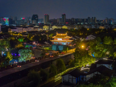 航拍苏州盘门景区中秋灯会夜景