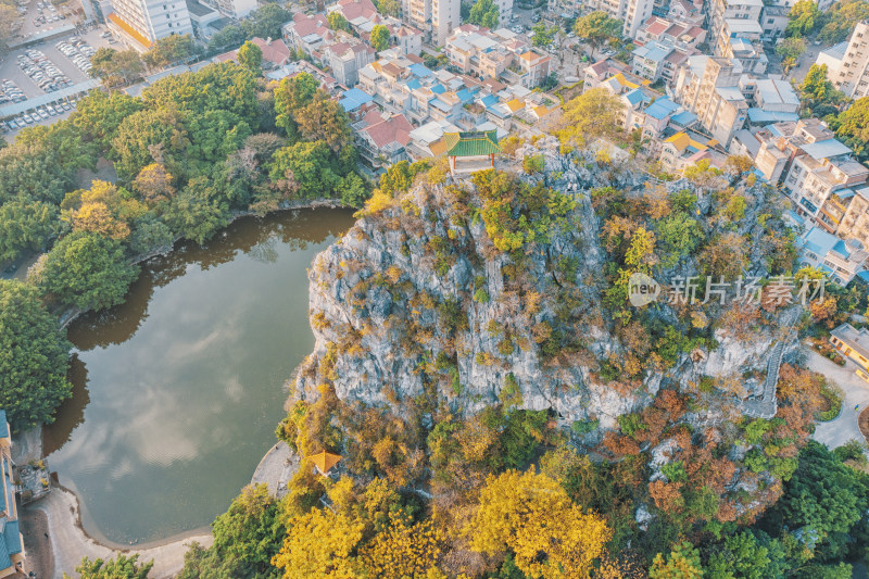 航拍广西柳州箭盘山公园景观