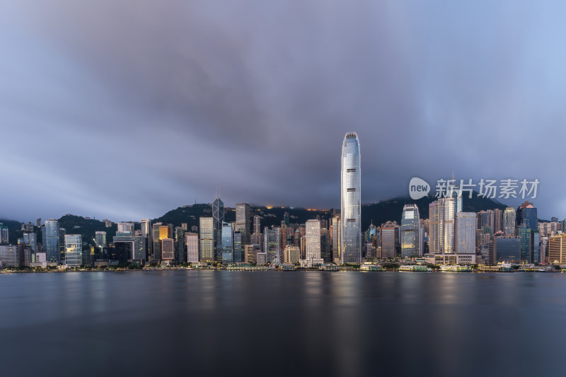 香港维多利亚港CBD中环日出夜景繁华都市