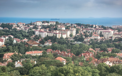 山东青岛市南区碧海蓝天别墅居住区城市风光