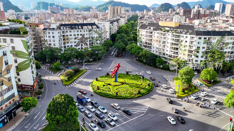 广东云浮城市交通凤凰地标建筑航拍