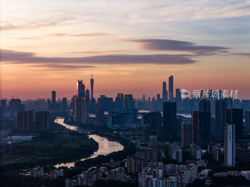 广州琶洲日落夜景航拍