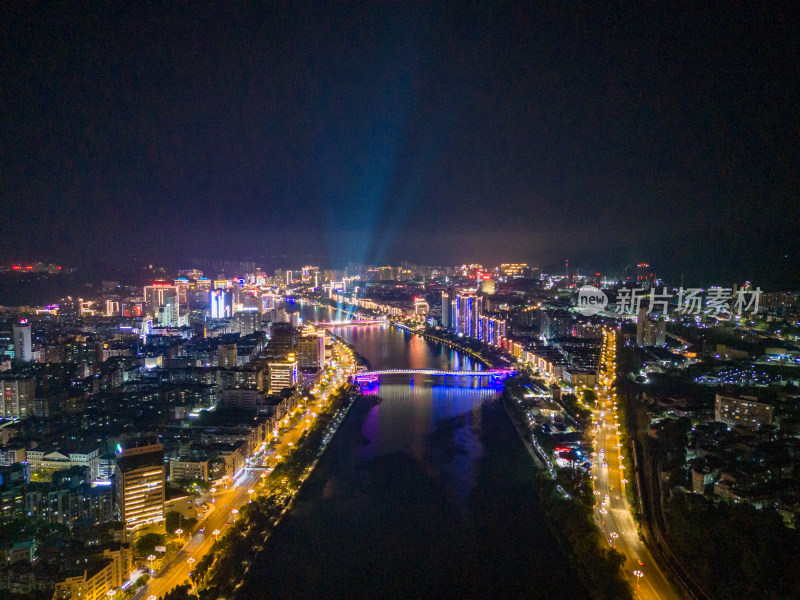 福建三明沙溪夜景航拍图