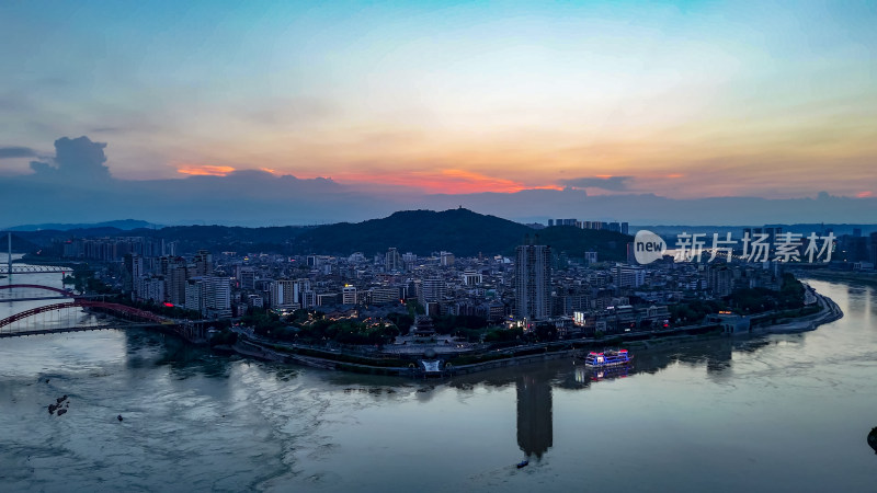 四川宜宾城市晚霞夕阳航拍图