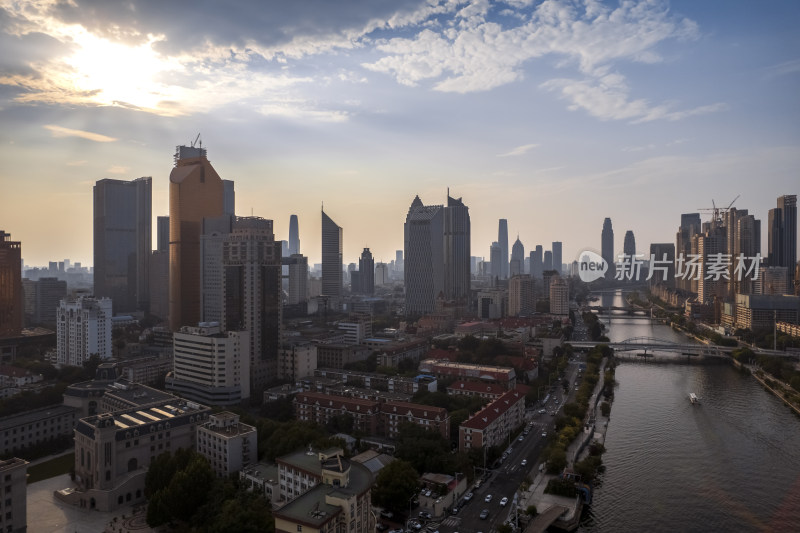 天津海河风景小白楼CBD城市风光航拍