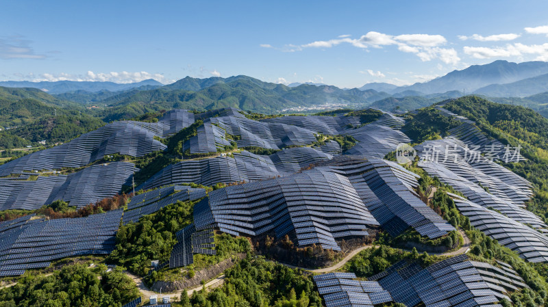 航拍大型光伏发电基地，新能源产业基地