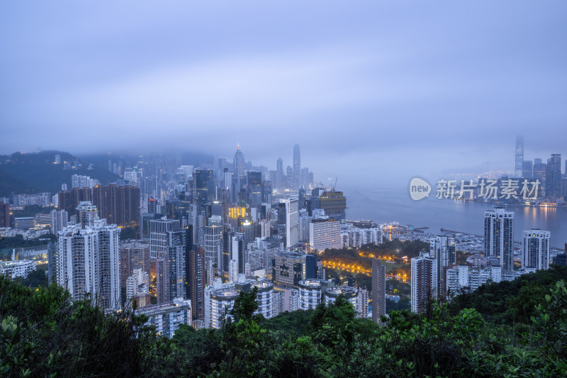 香港维多利亚港CBD中环夜景日出繁华都市