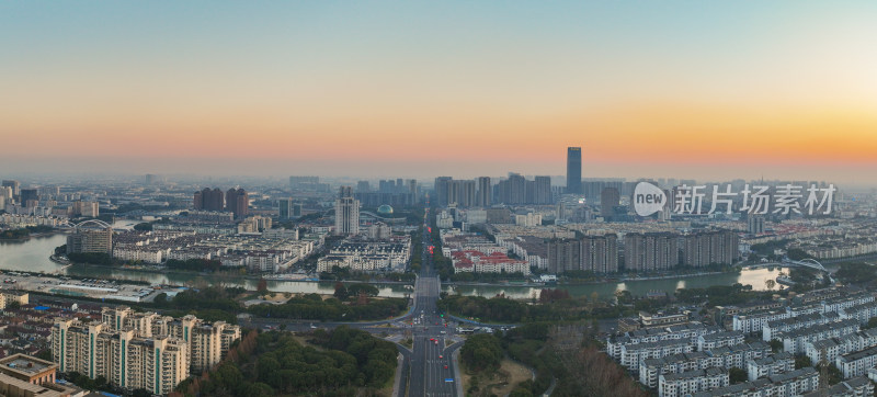 航拍昆山冬日城市日落风光大景