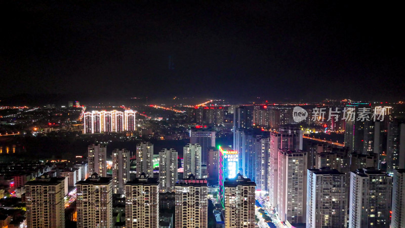 广西来宾城市高楼建筑夜景灯光航拍图