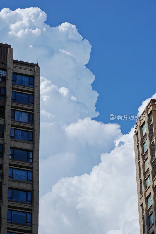 蓝天白云下的现代高层住宅楼群