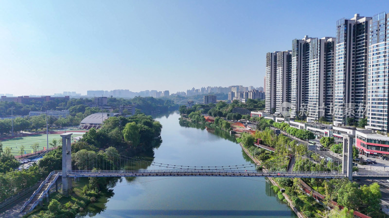 航拍四川自贡城市建设釜溪河风光