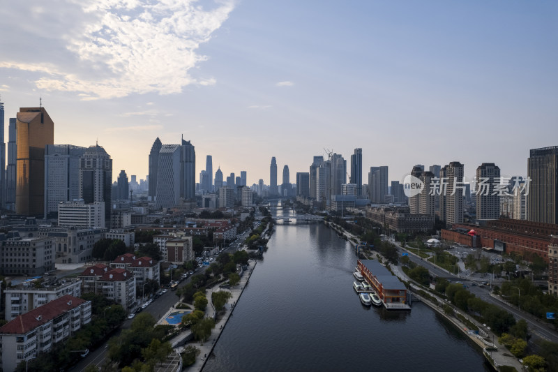 天津海河风景小白楼CBD城市风光航拍