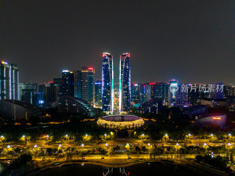 成都天府新城夜景航拍图