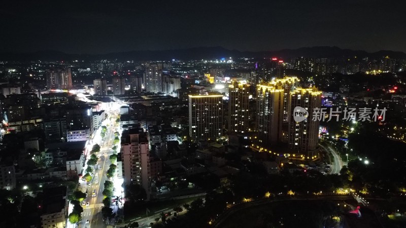 航拍广东省东莞市清溪镇夜景城市风光