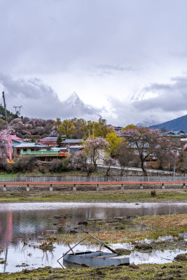 西藏林芝地区藏王故里桃花沟云雾高原村庄