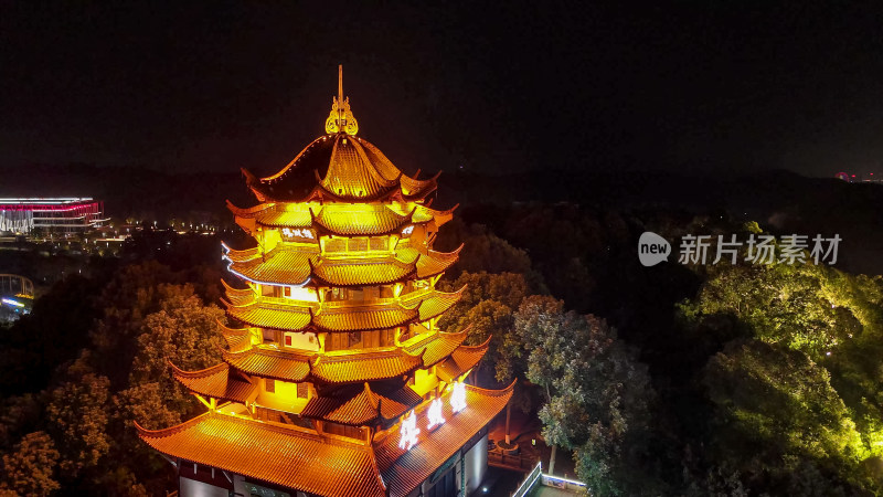 四川德阳钟鼓楼夜景灯光航拍图