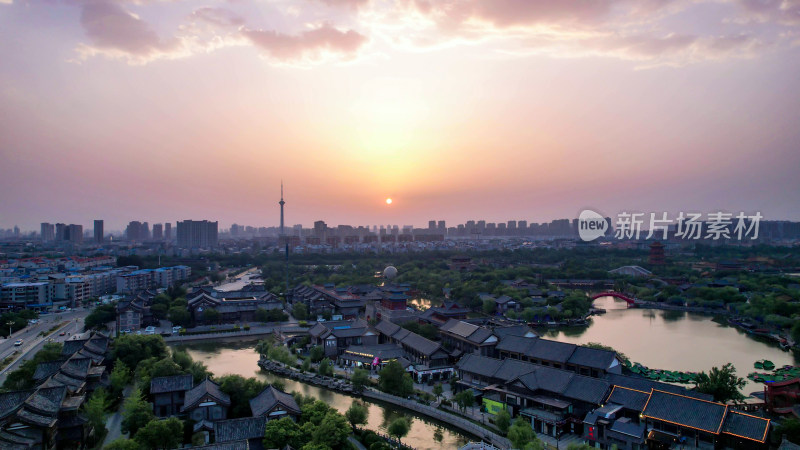 河南开封日落晚霞夕阳航拍图