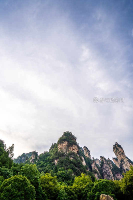 中国湖南张家界景区奇特山峰与茂密森林