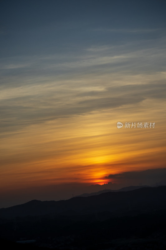 黄昏时分太阳完全落下群山后的天空场景