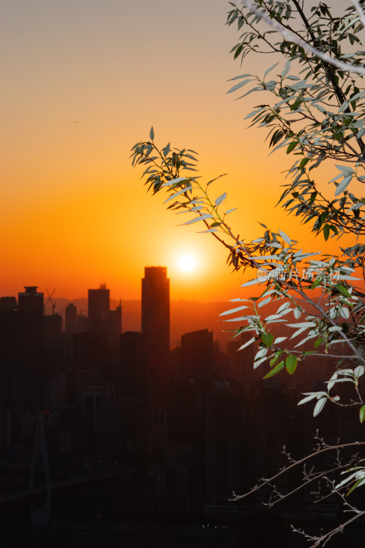 城市夕阳建筑晚霞落日