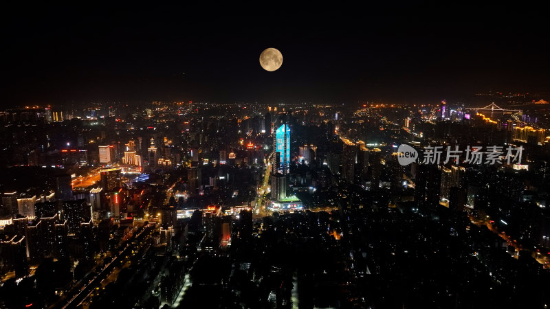 福州夜景照片航拍城市超级月亮福州中秋月亮