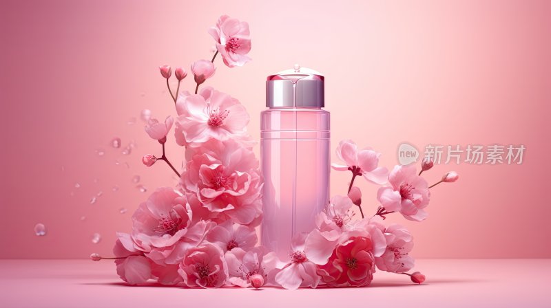粉色背景上的美妆产品效果图样机