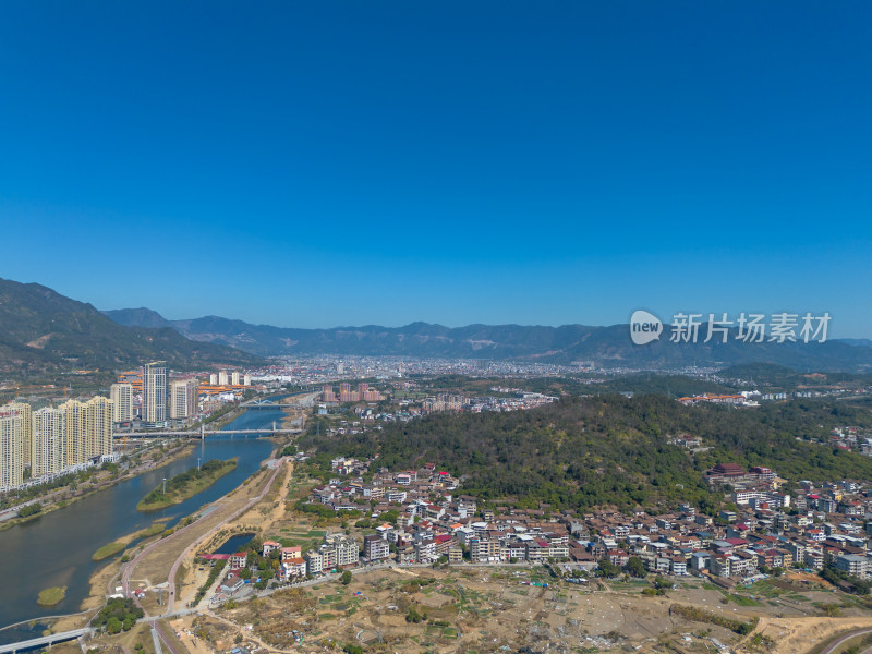 仙游城区依山傍水的城镇鸟瞰全景