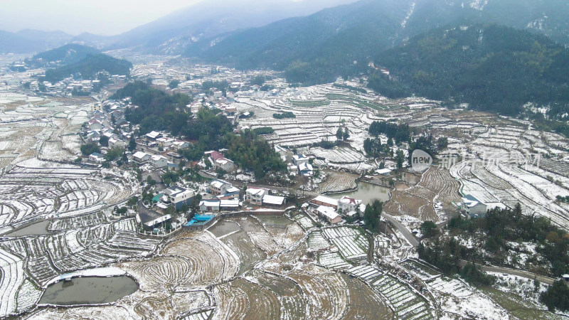 冬天农田农业种植雪景航拍图