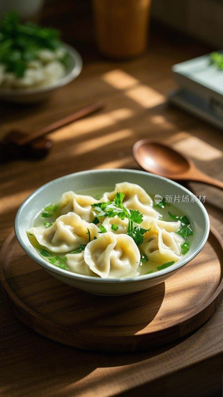 桌子上一盘饺子食物中国新年水饺