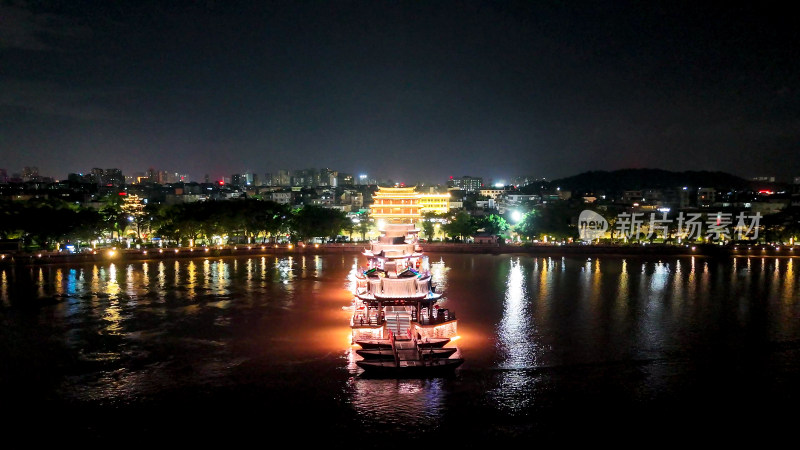 广东潮州广济桥夜景航拍