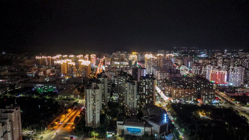 甘肃定西城市夜景灯光航拍图