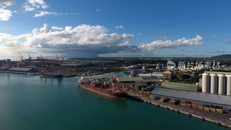 毛里求斯路易港港口城市风光航拍