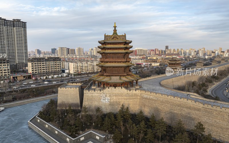 山西省大同市大同古城乾楼航拍