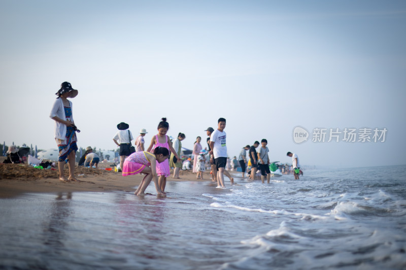 夏天海边游客游玩
