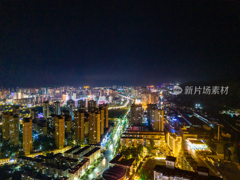 四线城市定西城市夜景航拍图