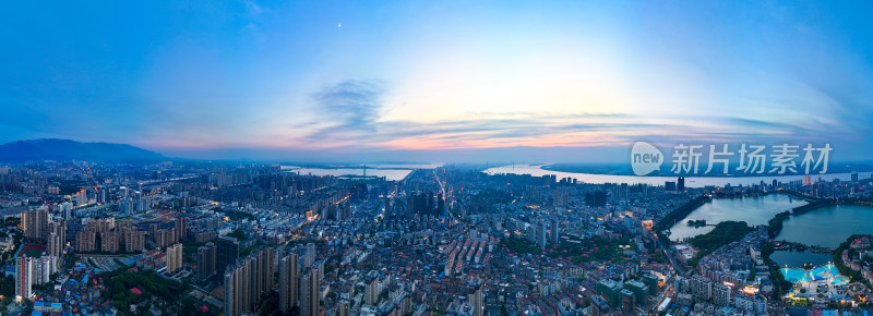 九江晚霞夜幕降临航拍全景图