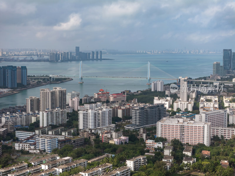 海南海口钟楼骑楼老街港湾高空航拍