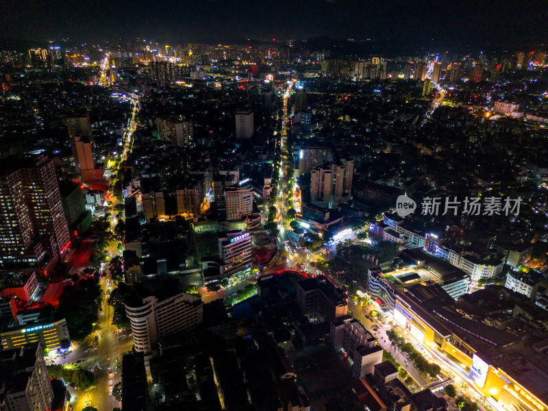 玉林晚霞夜景航拍图