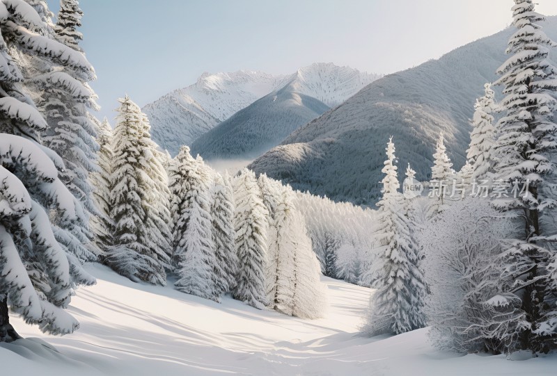 冬季森林白雪覆盖风景