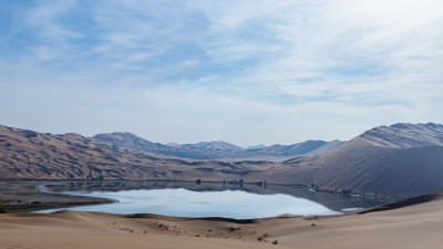 沙漠中的平静湖泊景观