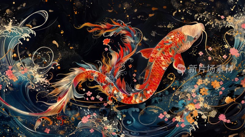 中式风格锦鲤插画