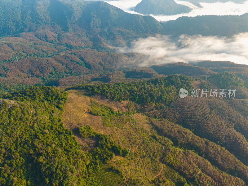 航拍日出时的高山和云海自然风光