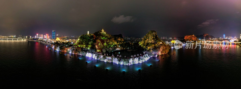 广西柳州城市夜景航拍全景图