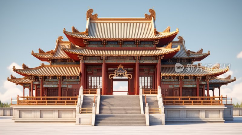 中国风传统宫殿建筑三维效果图
