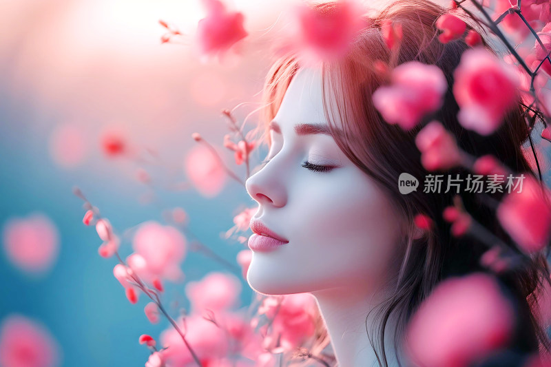 妇女节背景图美女花朵