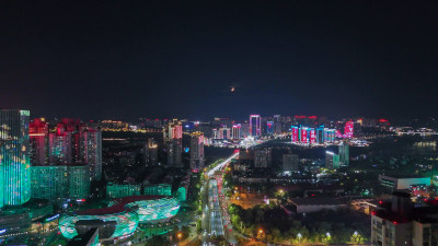 航拍四川泸州夜景泸州一环路夜景