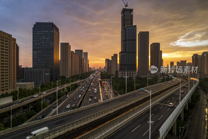 天津海河海津大桥交通城市夜景日落晚霞风光